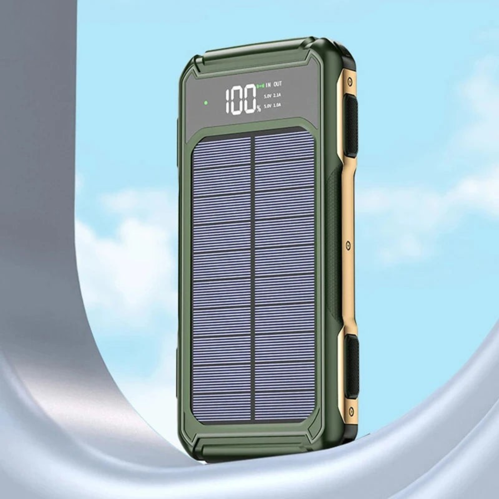 leistungsstarker Solar-Powerbank mit 4-in-1 Kabel und Notlicht