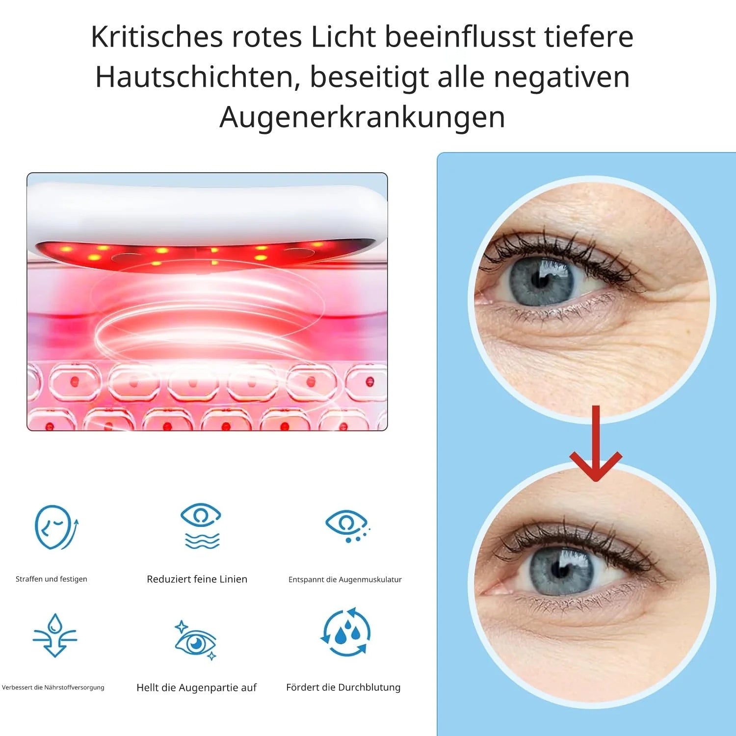 Effektives Gerät gegen dunkle Ringe und Schwellungen mit rotem Licht