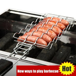 Charming stainless steel grill basket for 6 sausages | Practical BBQ accessory with wooden handle | 55.5 cm