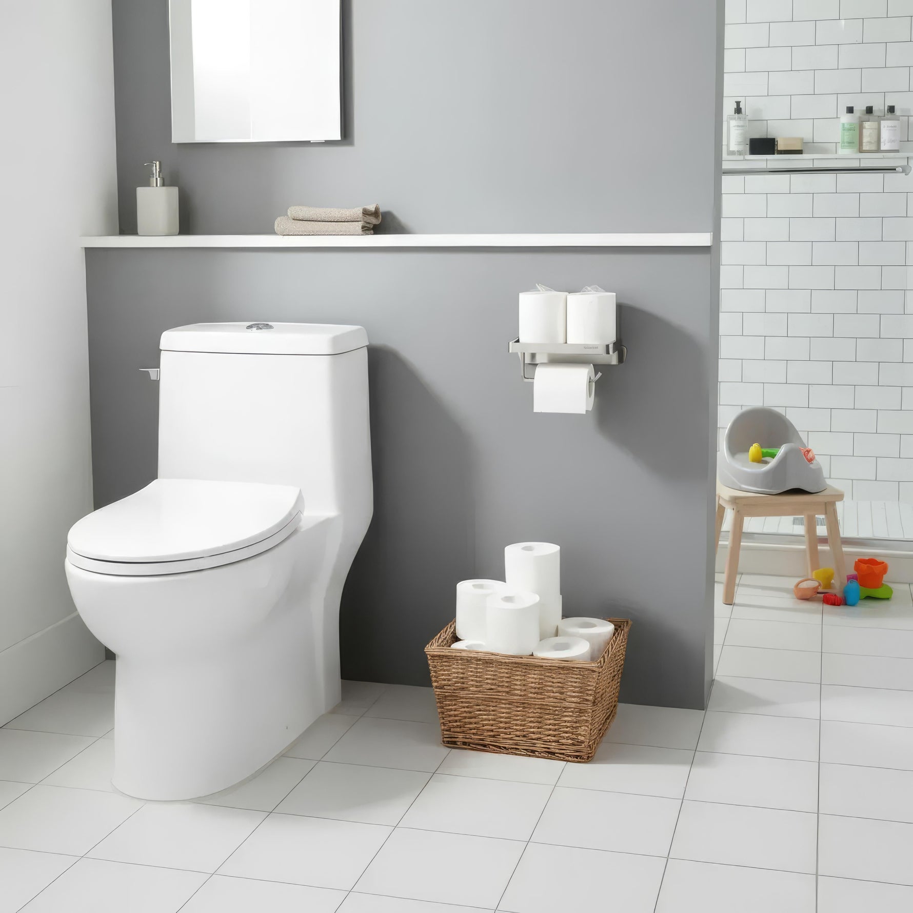 Eleganter Badezimmer-Rollenhalter mit praktischer Ablage