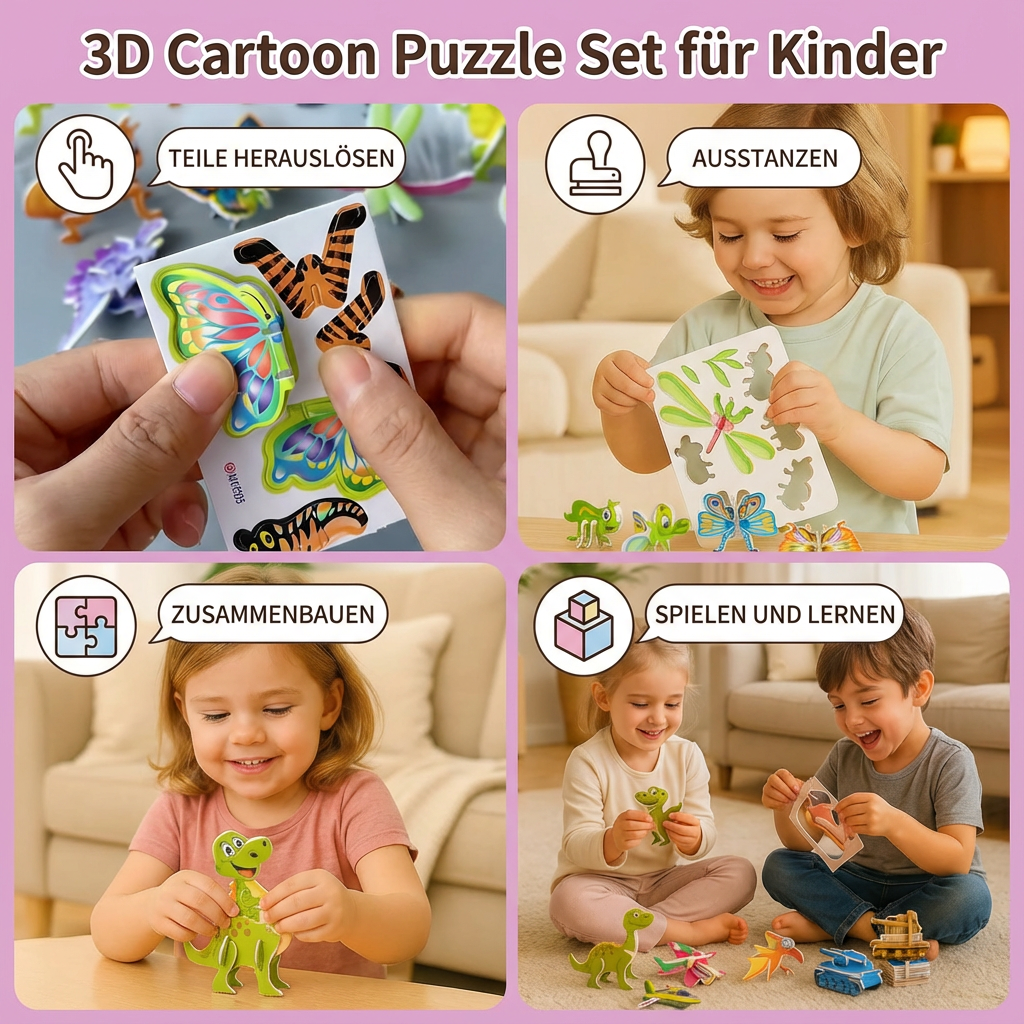 Puzzle Set mit 3D Cartoon Motiven für Kinder