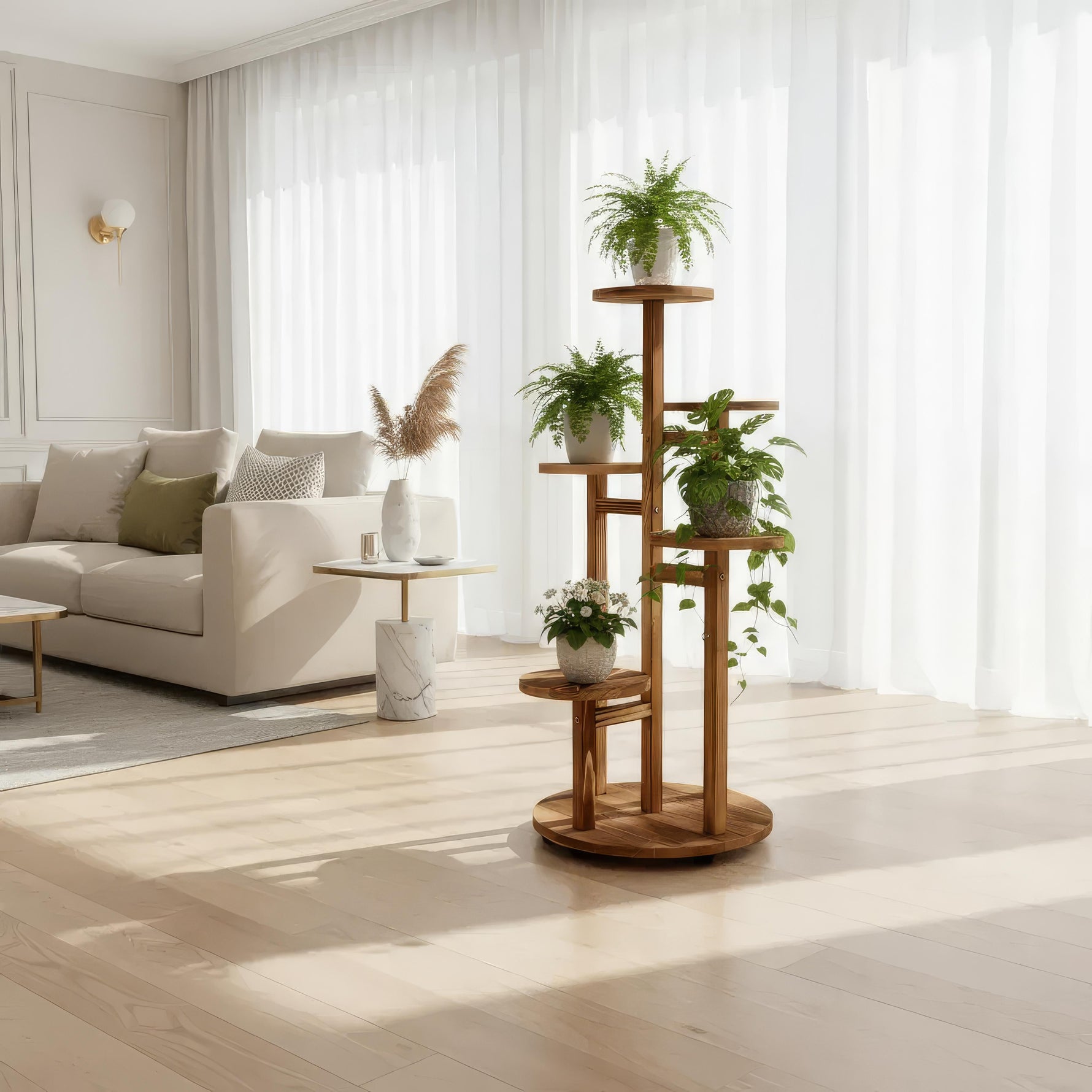 Versatile Pine Wood Plant Holder in Modern Style