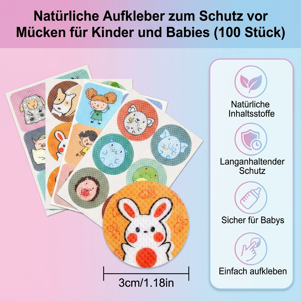 100 Stück Mückenabwehr Aufkleber für Kinder und Babys – Natürliche Lösung