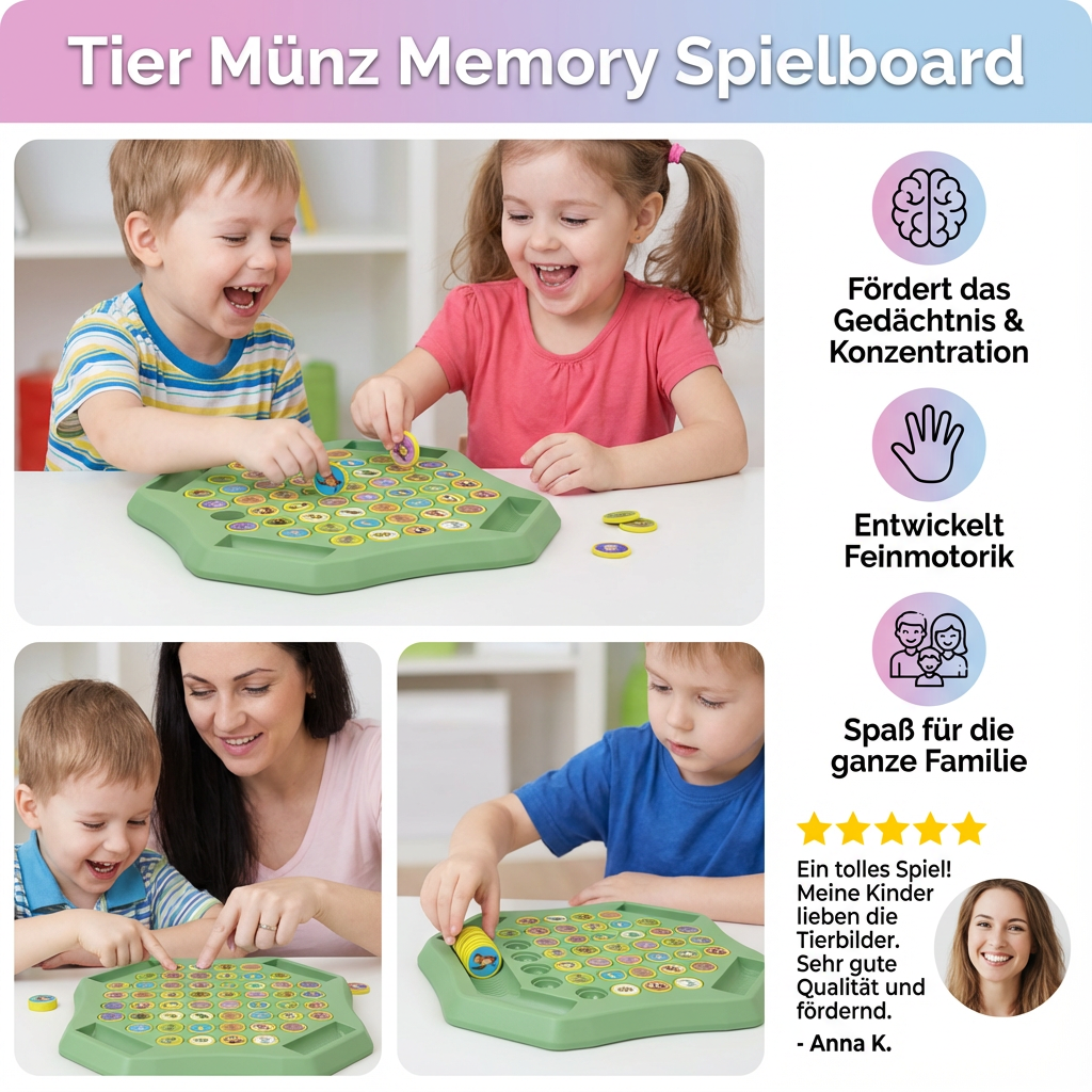 Familien Spielbrett mit Memory Tiermünzen