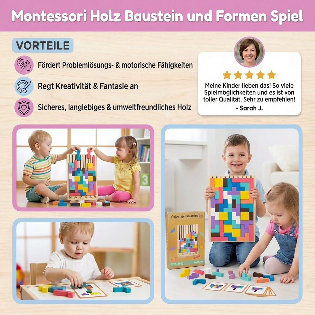 Holzspielzeug mit Montessori Bausteinen und Formen
