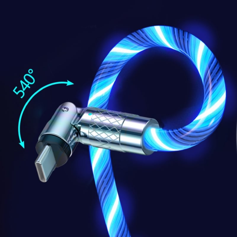 Flexibles USB-Ladekabel mit drehbarem Stecker und LED-Beleuchtung