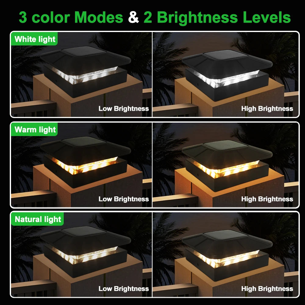 SOLARLUX Gartenpfostenleuchte 4x4 | Wasserdicht IP65 | 3 Lichtmodi