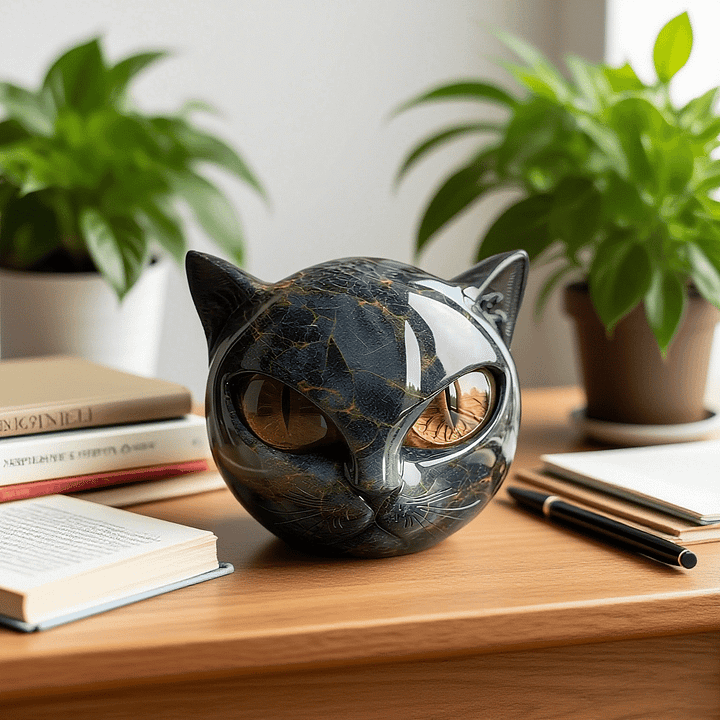 Smarte Katzenkopf Skulptur – Fesselnder Blick und Eleganz