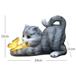 Magische Solar Katzenstatue | Wetterfest | Design mit Schmetterling