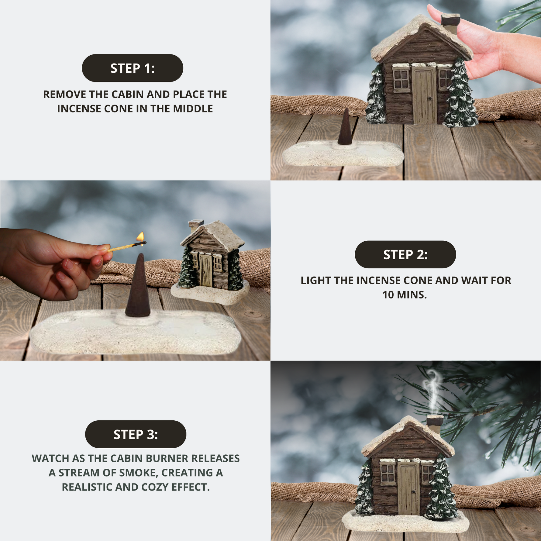 Cozy Cabin - Elegant Incense Burner with 2 Free Cones