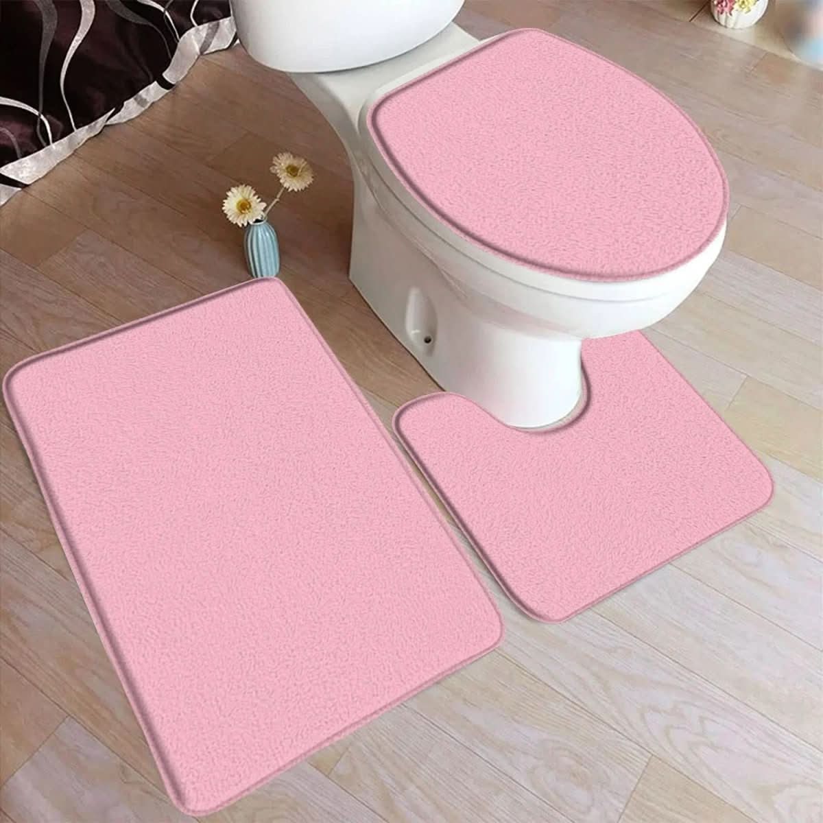 3-piece Non-Slip Bath Mat Set with Soft Flannel