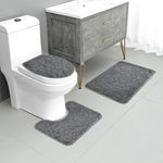 3-piece Non-slip Bath Mat Set - Soft Microfiber with Modern Stripe Pattern