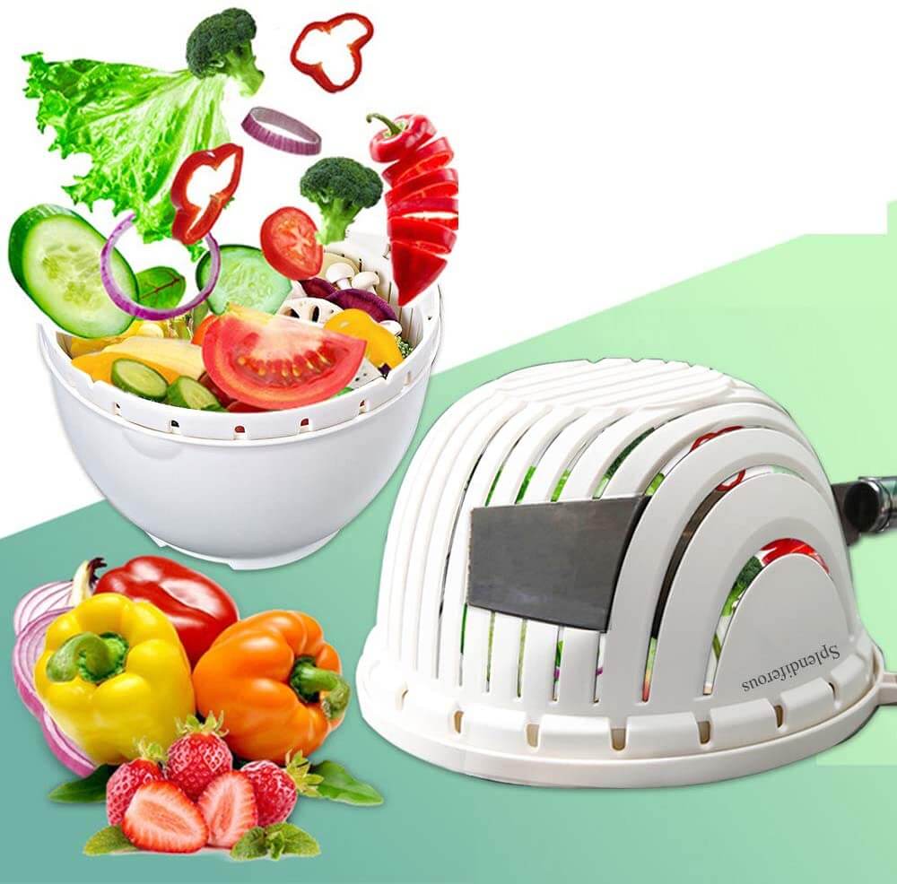 Multifunktionale Salatschüssel mit Schneidehilfe
