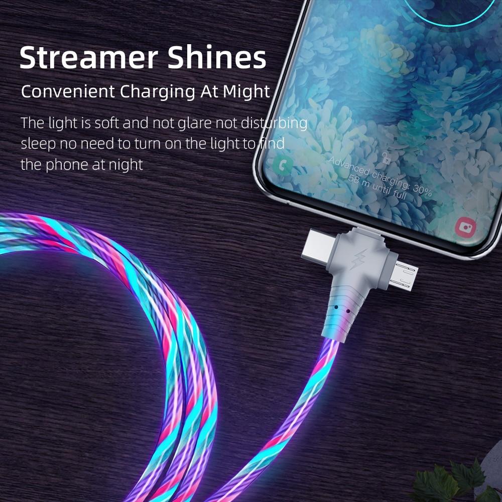 Multifunktionales LED-Ladekabel mit drei Anschlüssen