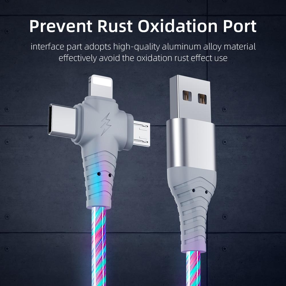 Multifunktionales LED-Ladekabel mit drei Anschlüssen