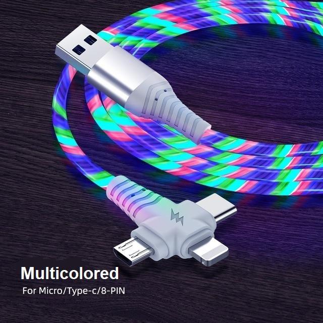 Multifunktionales LED-Ladekabel mit drei Anschlüssen