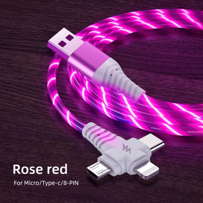 Multifunktionales LED-Ladekabel mit drei Anschlüssen