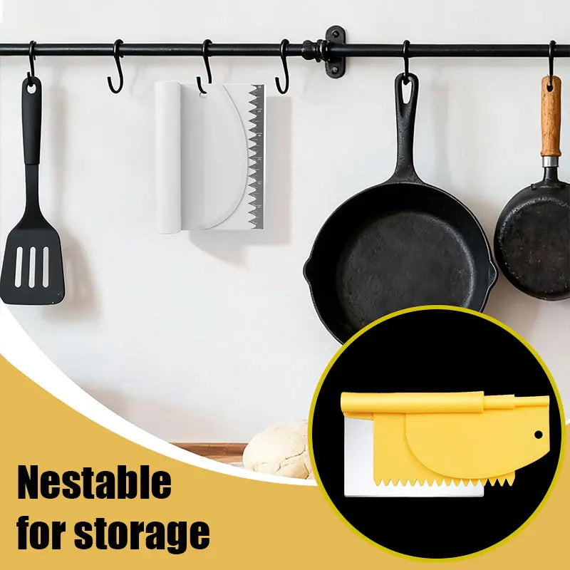Vielseitiges 3-in-1 Edelstahl Teigwerkzeug Set für die Küche