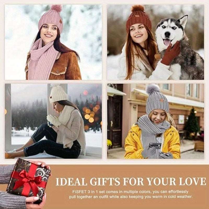 WinterWarm 3-in-1 Set – Mütze, Schal und Touchscreen-Handschuhe