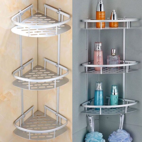 Eckregal aus Aluminium für das Badezimmer – 3-stufig, Silber