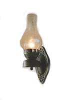 Antike Wandlampe aus Eisen mit Glas-Schirm in Bronze