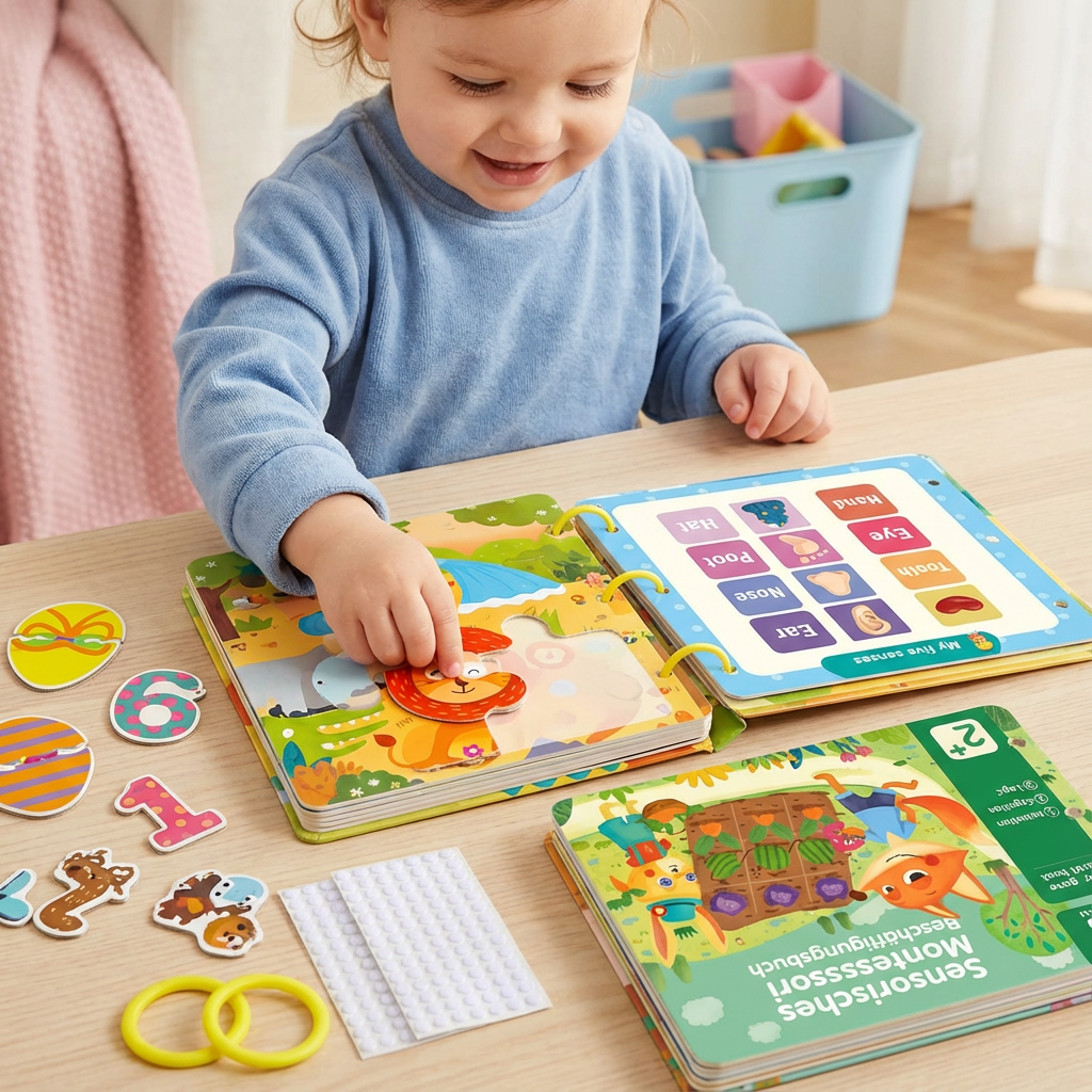 Montessori Beschäftigungsbuch mit sensorischen Elementen