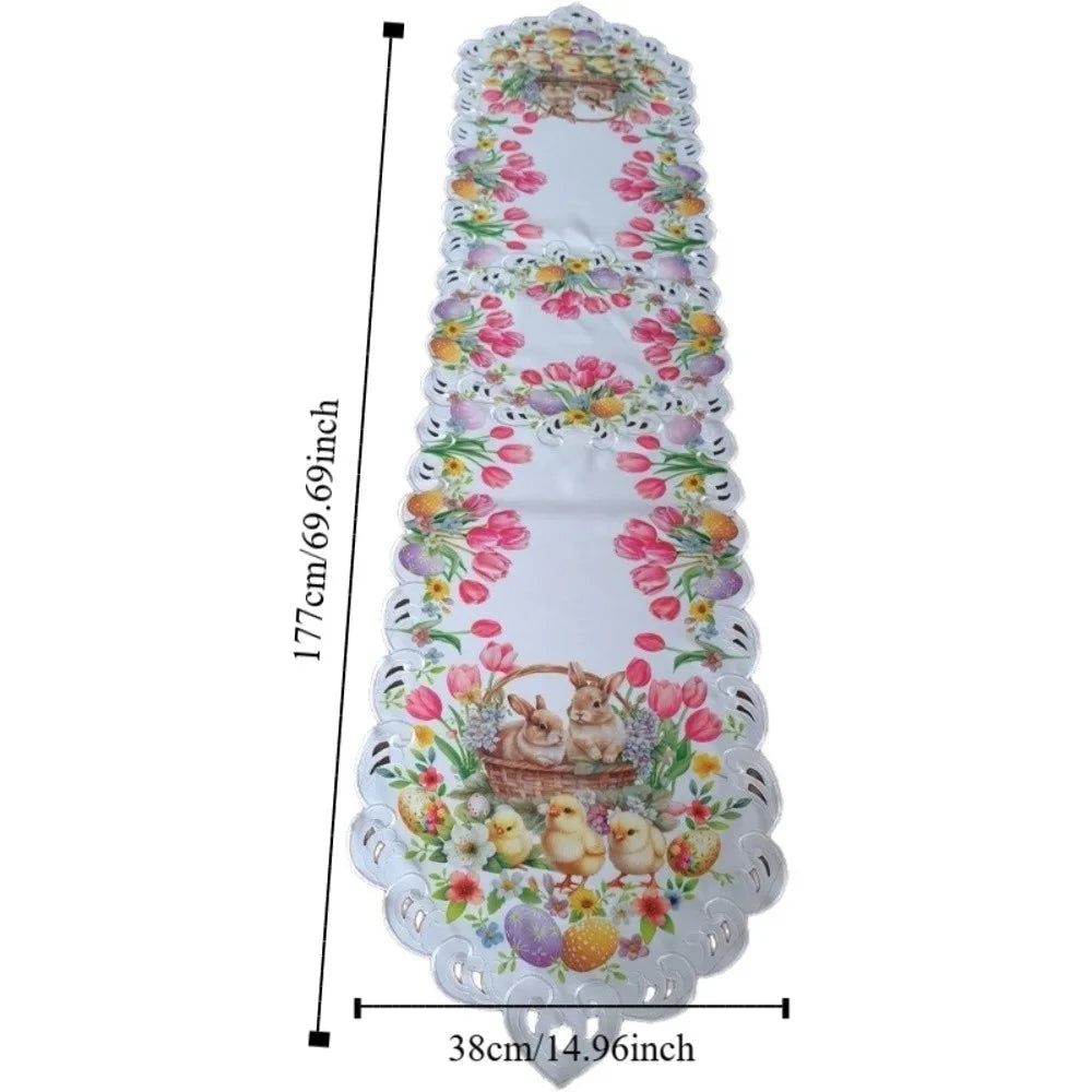 Happy Easter Table Runner | Tulip and Chick Design | Non-Slip | 177 × 38 cm | Perfect Table Decoration for Easter
