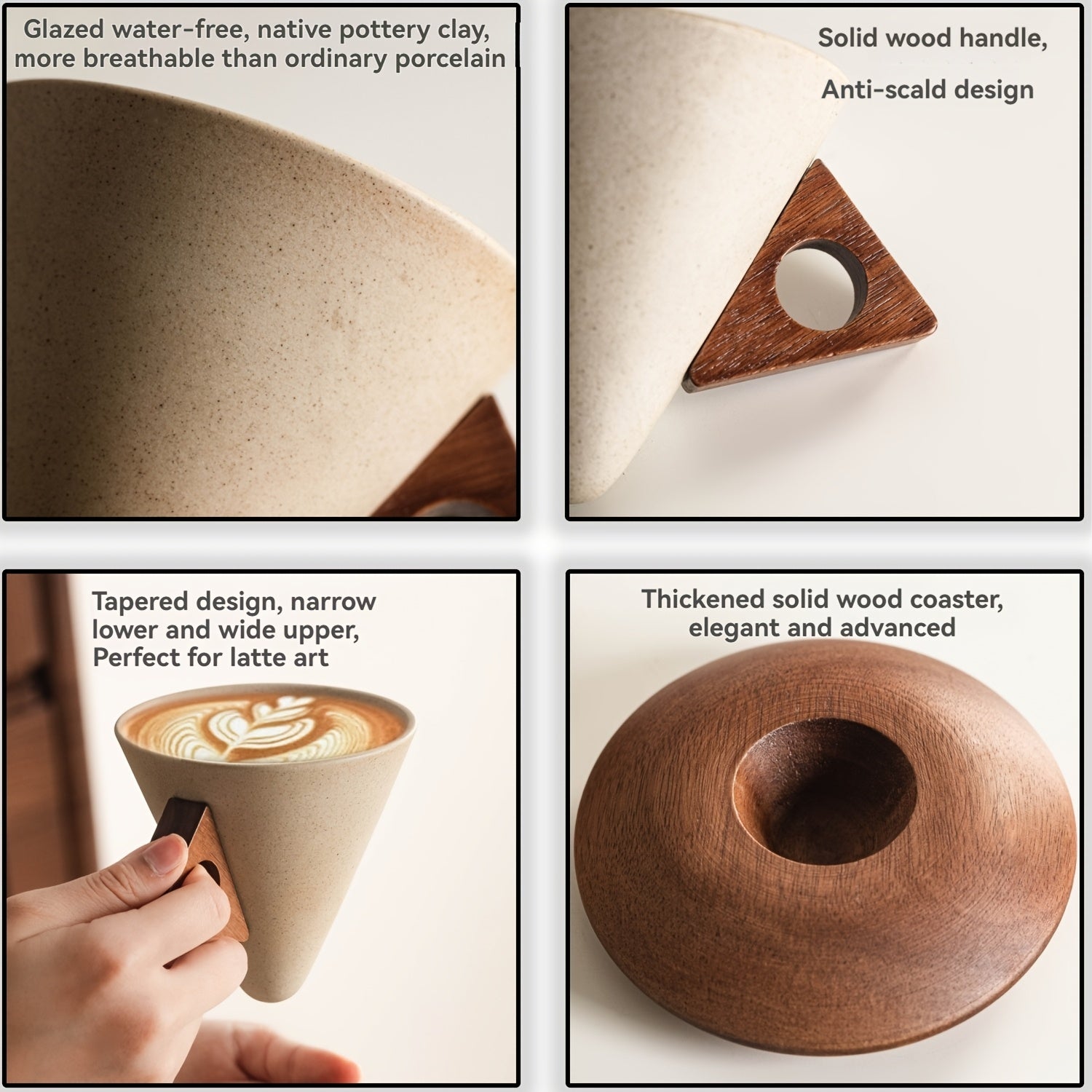 Kaffeegenuss in Stil: Handgefertigte Keramiktasse 250ml mit Holzgriff