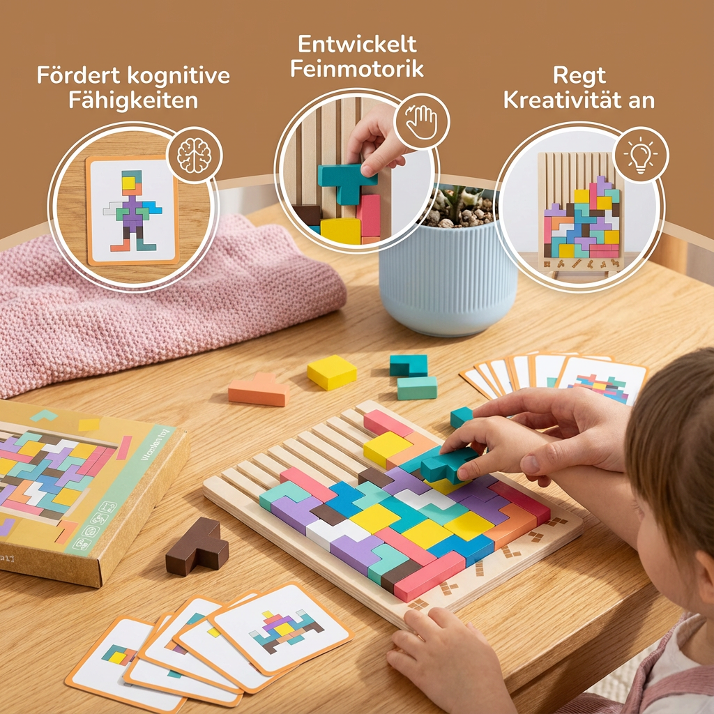 Holzspielzeug mit Montessori Bausteinen und Formen