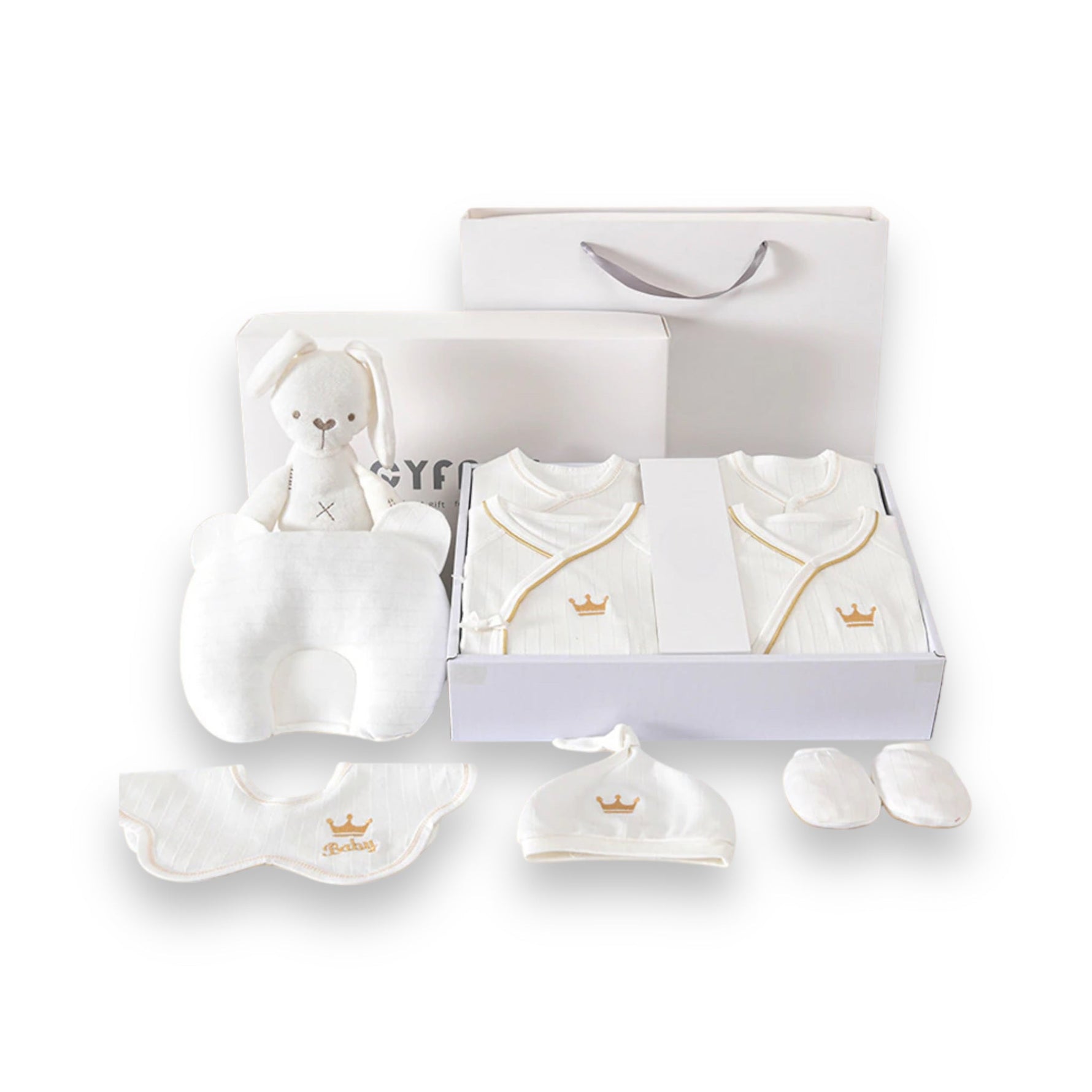Hochwertiges Baby-Basisset | Elegante Geschenkkiste für Neugeborene | 100% Bio-Baumwolle | Mit Decke, Kleidung & Zubehör | Allergikerfreundlich