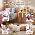 Plüschsocken und Armband für Babys mit sensorischen Elementen