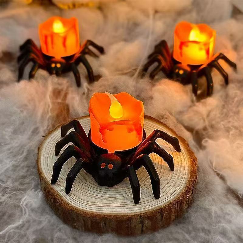 Gruselige Halloween-Dekoration – Spinnenrücken Ornament mit Kerzen und Augen