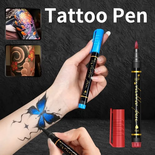 Kreatives Tattoo Marker Set – 10 Farben mit Pinselspitze