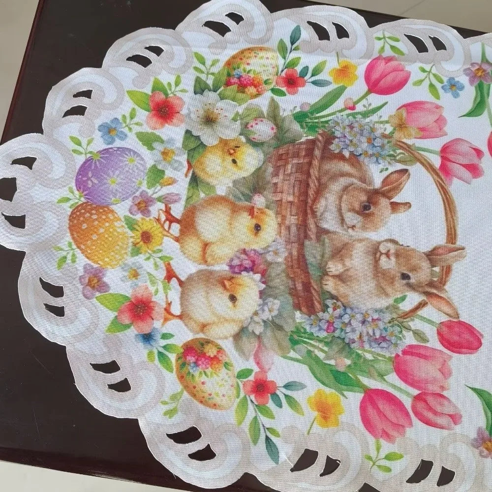 Happy Easter Table Runner | Tulip and Chick Design | Non-Slip | 177 × 38 cm | Perfect Table Decoration for Easter