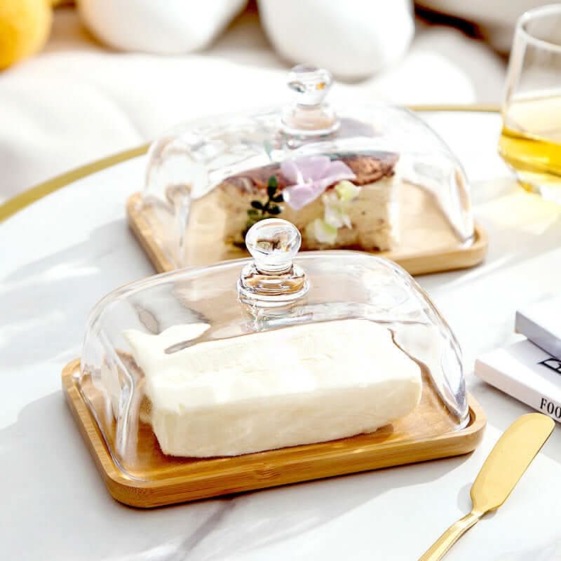 Elegante Butterdose aus Holz mit Glasdeckel – Stilvolles Tischzubehör