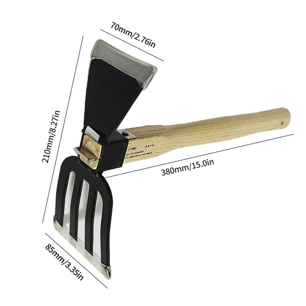 Efficient Garden Rake with 5 Tines | Compact Mini Hoe | High-Quality Steel | Ergonomic Handle | 38 × 21 × 8.5 cm