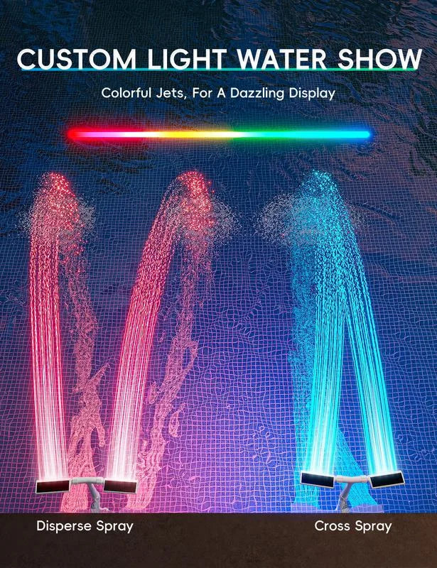 Solarbetriebene Poolfontäne mit RGB-LED-Beleuchtung – Doppelbogen, Fernbedienung