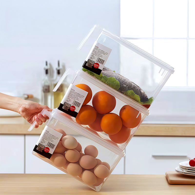 Transparent storage container with practical lid