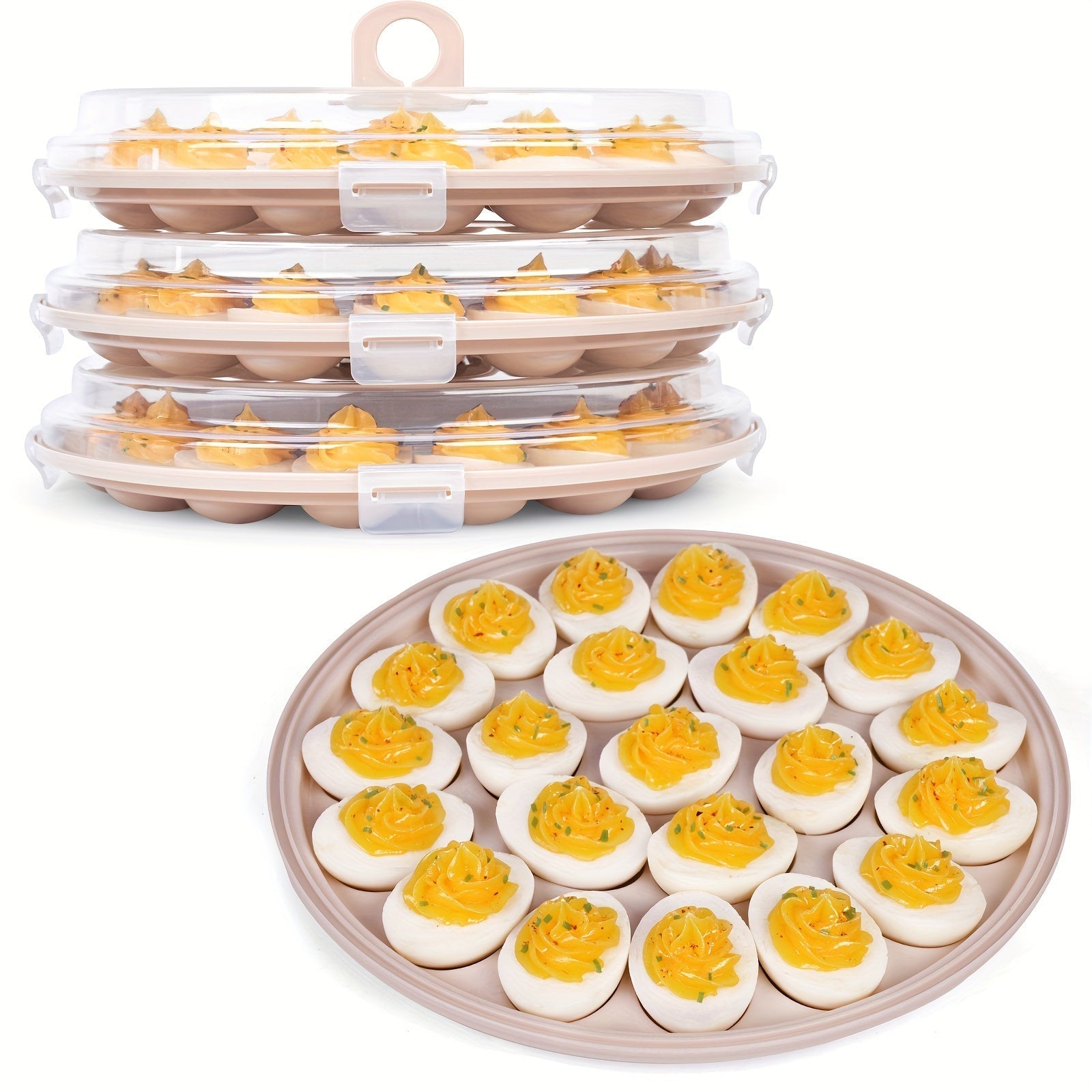 Elegante 3er Set für gefüllte Eier – Brauner Träger mit Deckel für 22 Eier
