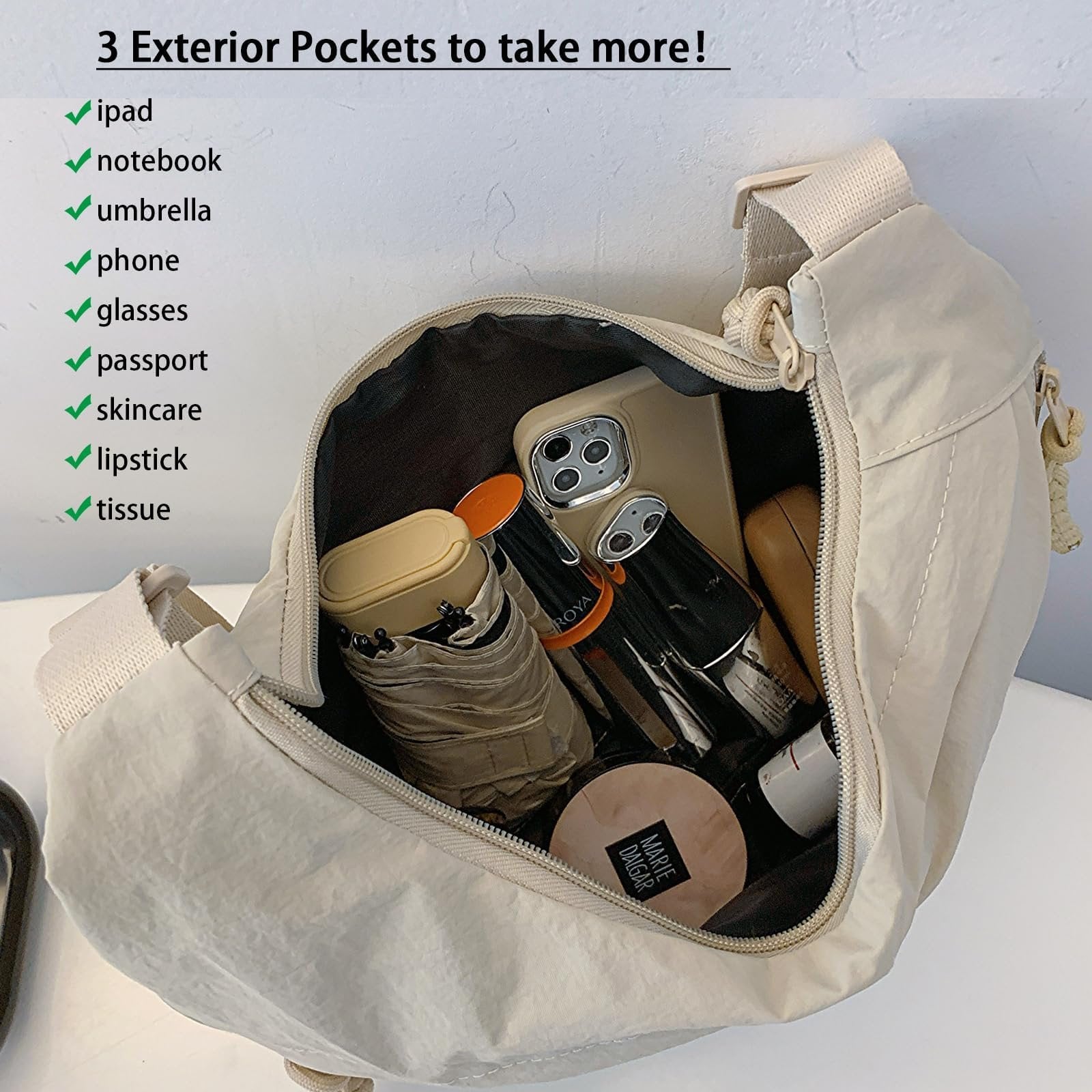 Leichte Schultertasche aus strapazierfähigem Nylon mit intelligenter Fächeraufteilung