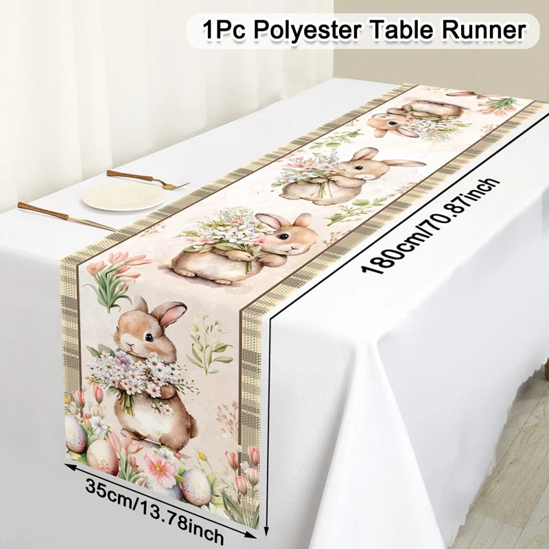 Festive Table Runner for Easter | Charming Bunny and Flower Patterns
