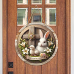 Spring Awakening – Charming Wooden Bunny Sign for Your Door