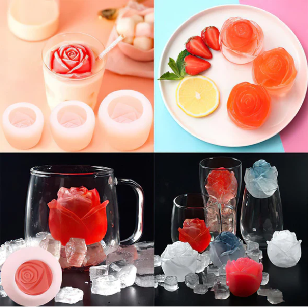 Eiswürfelform in Rosen-3D-Design für stilvolle Drinks