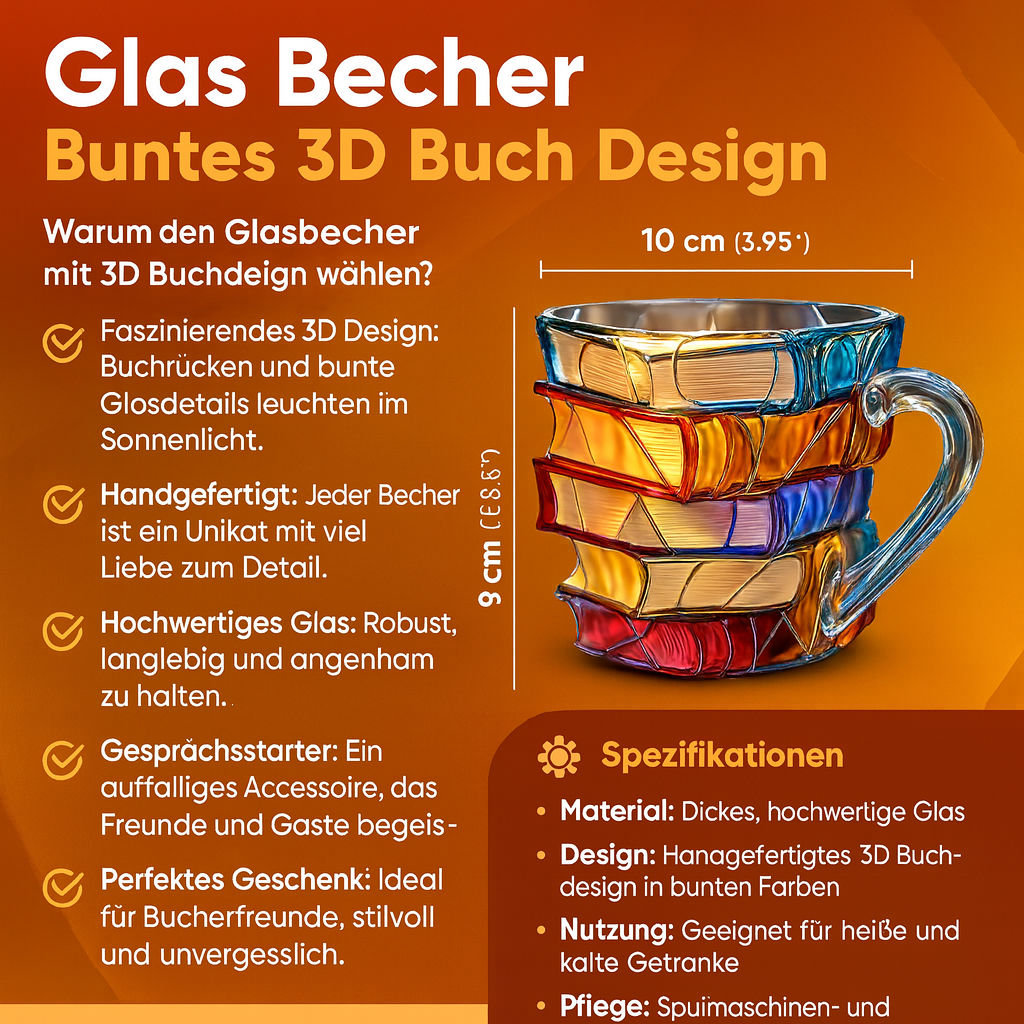 Bunter 3D Becher im Bücherdesign für jeden Tag