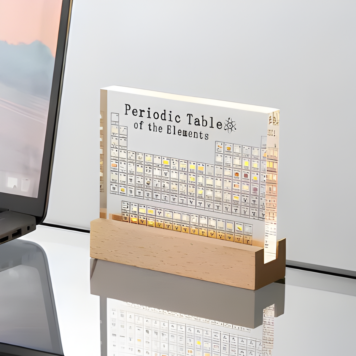 3D Acrylic Periodic Table with Real Elements and LED Lighting – Science Decoration