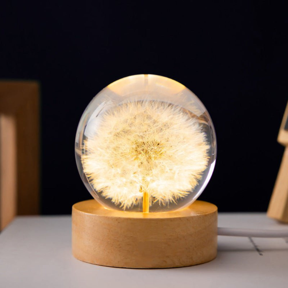 Elegant 3D Crystal Flower Lamp – LED Bedside Lamp with Real Flowers