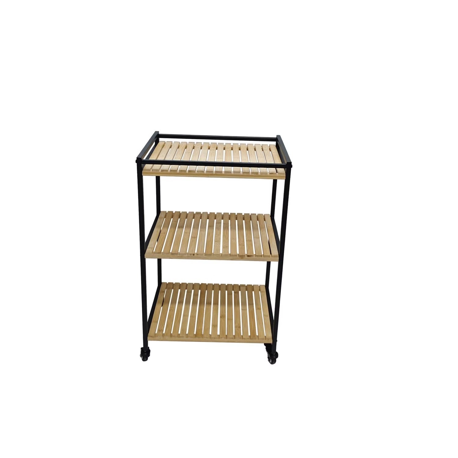 Vielseitiger 3-stöckiger Bambuswagen, 47x33x77cm, Naturholz-Finish