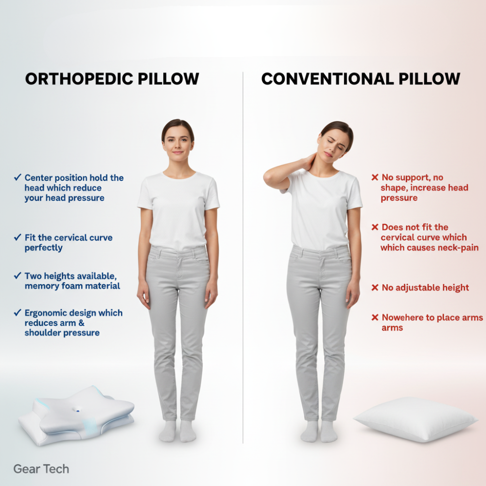 Ergonomic Sleeping Pillow | Optimal Support for Neck and Head | White