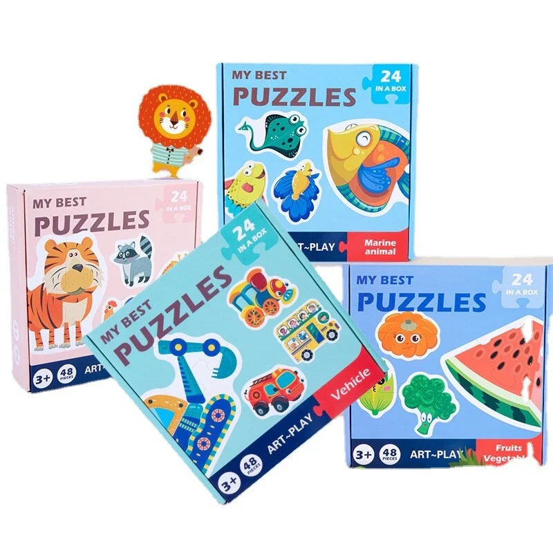 Pädagogisches Puzzle für Kinder mit bunten Motiven zum Lernen