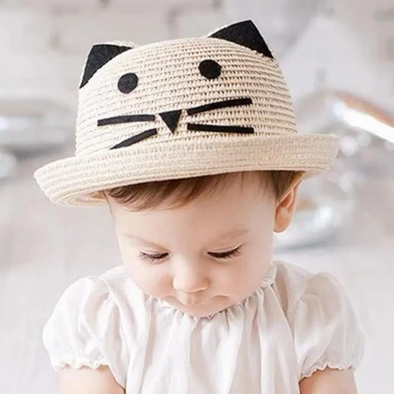 Sommerlicher Kinderhut mit Katzenohren – Sonnenhut für Babys